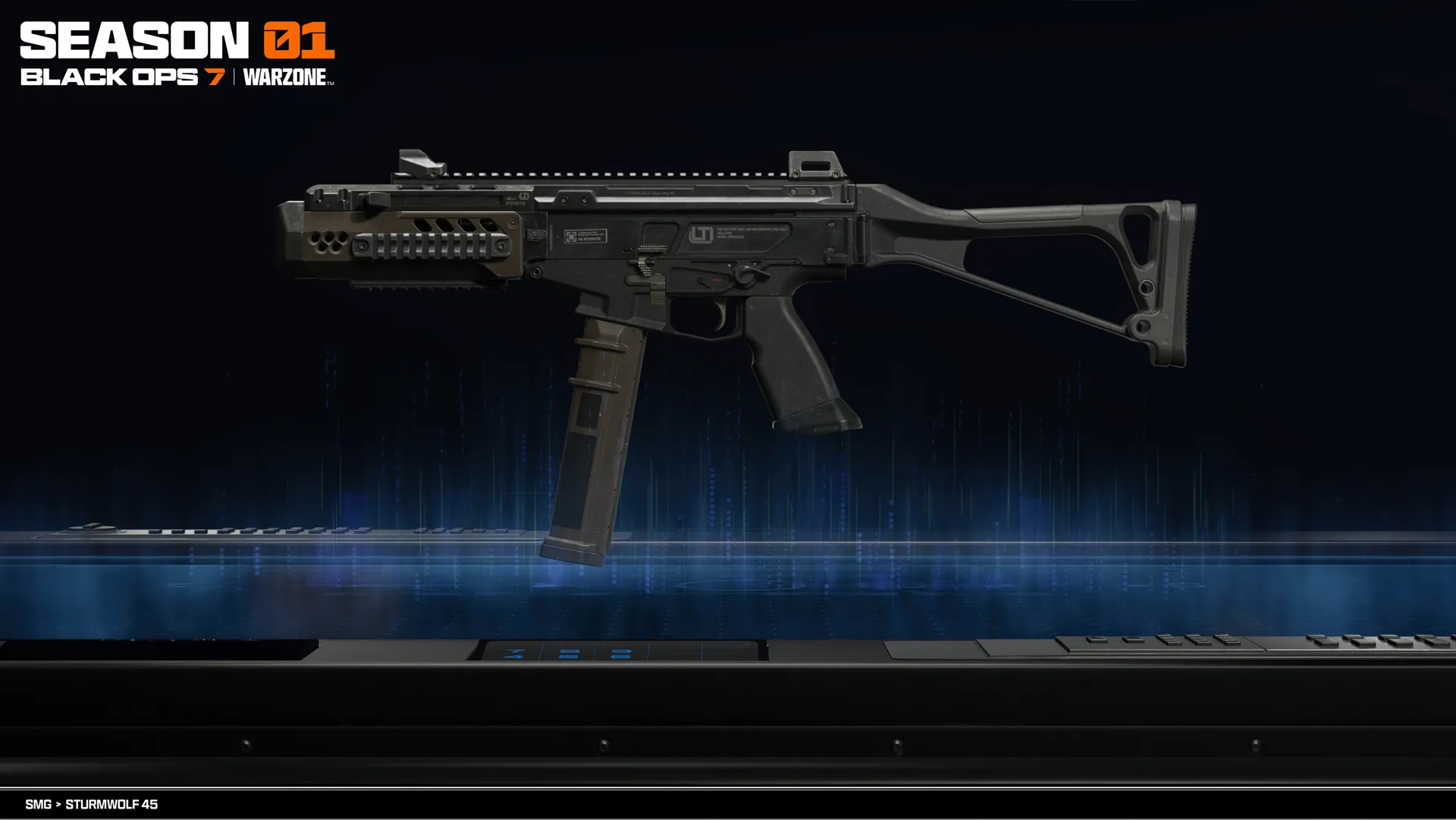 Alt text: "New weapon reveal for Season 01 Reloaded in Call of Duty: Warzone, featuring a sleek submachine gun design.