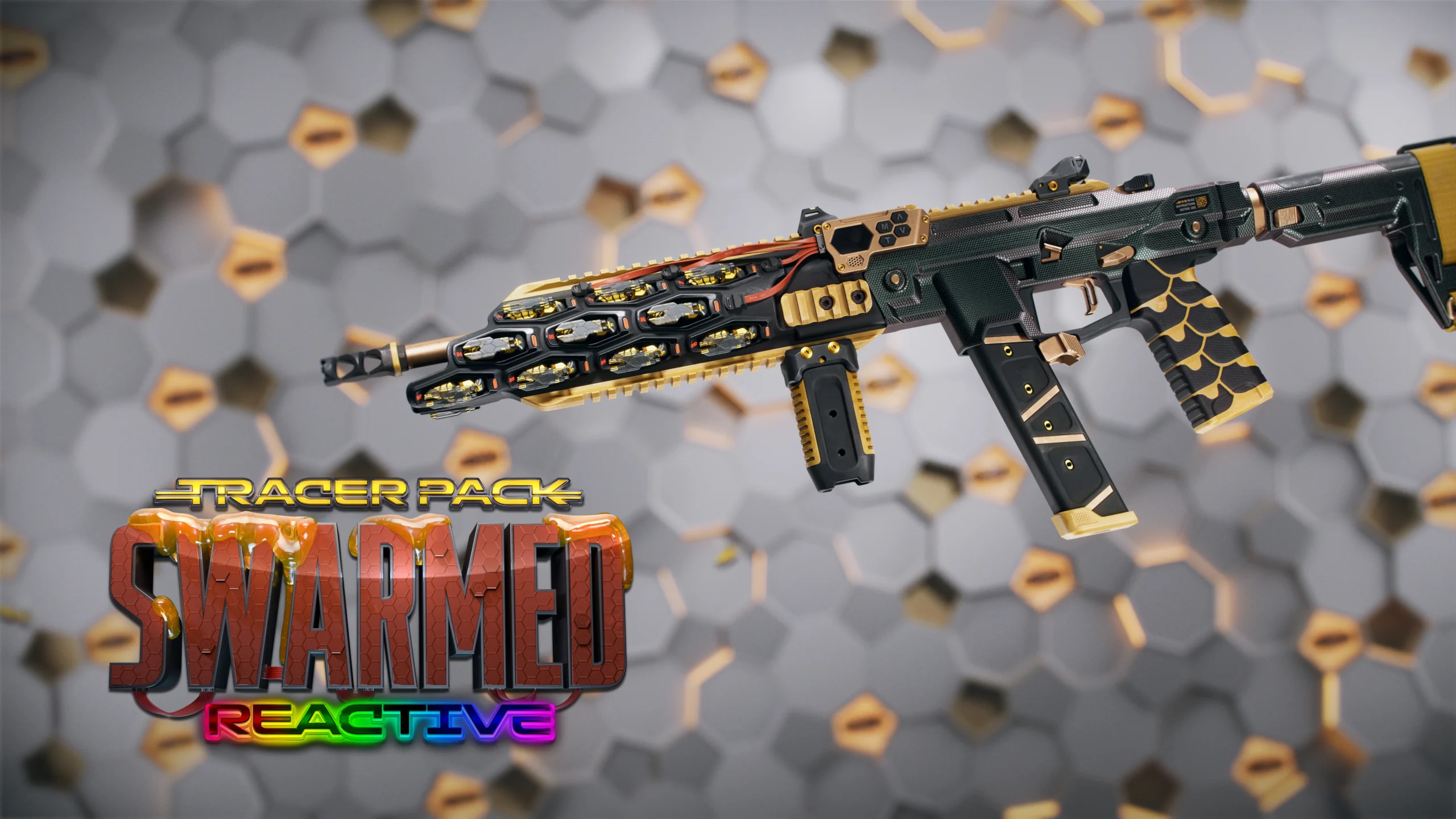 New Tracer Pack Swarmed Reactive weapon from Call of Duty's Season 01 Reloaded, featuring a vibrant design and sleek details.