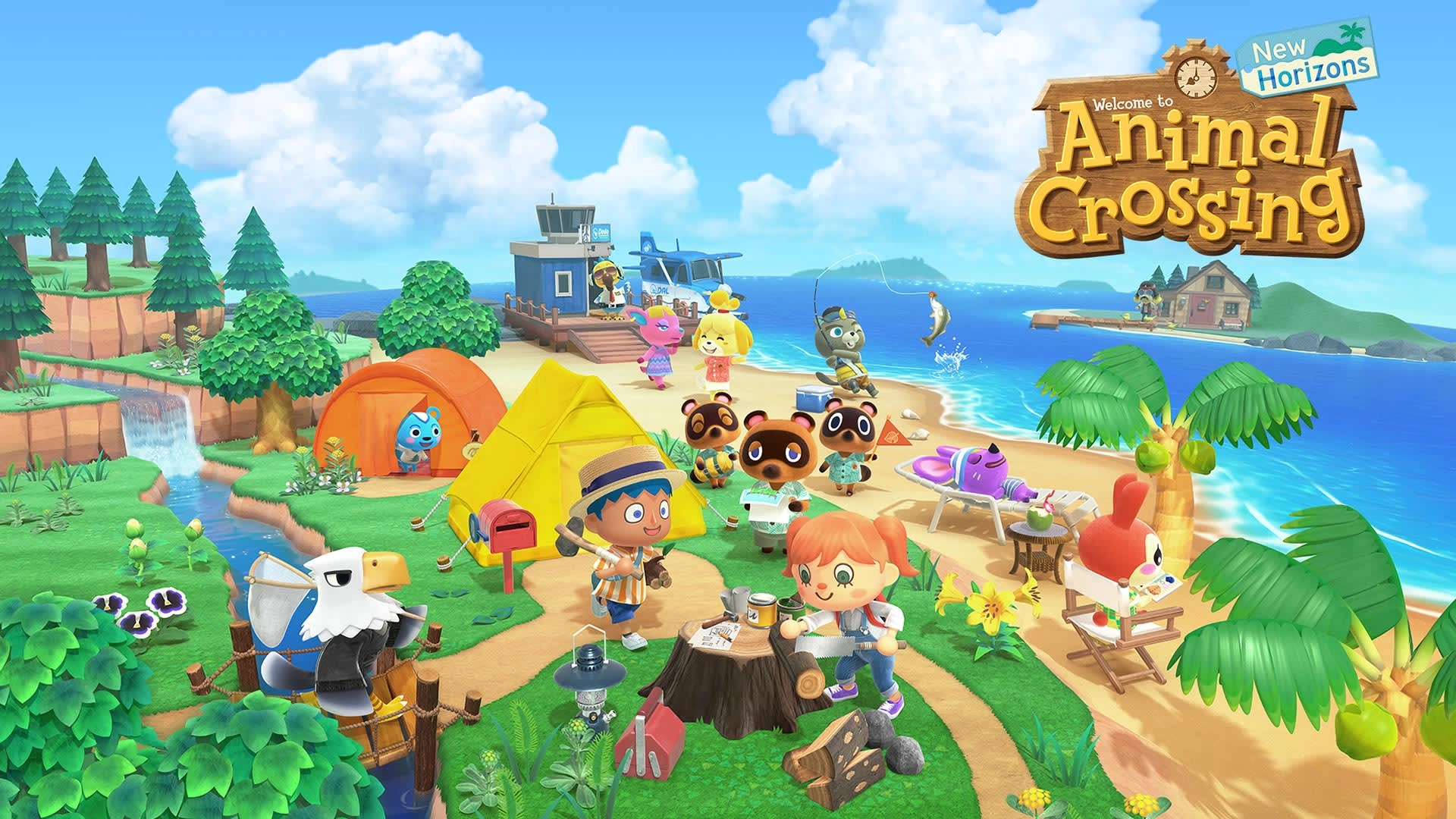 Animal Crossing: New Horizons vibrant island scene with characters and scenery, showcasing the game