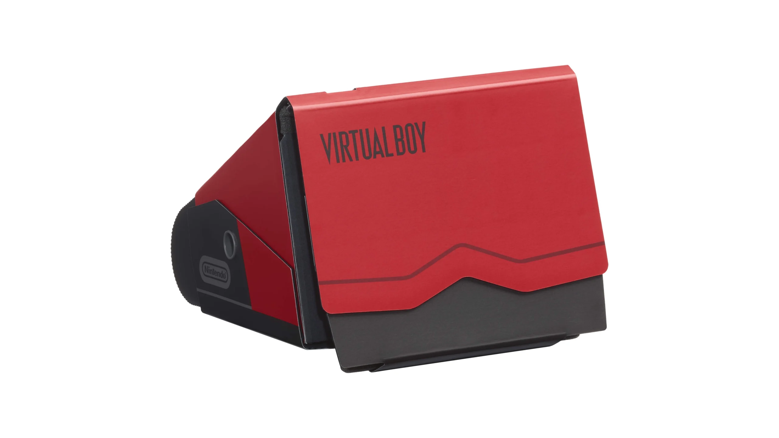 Red and black Virtual Boy accessory for Nintendo Switch, enhancing stereoscopic 3D gameplay experience