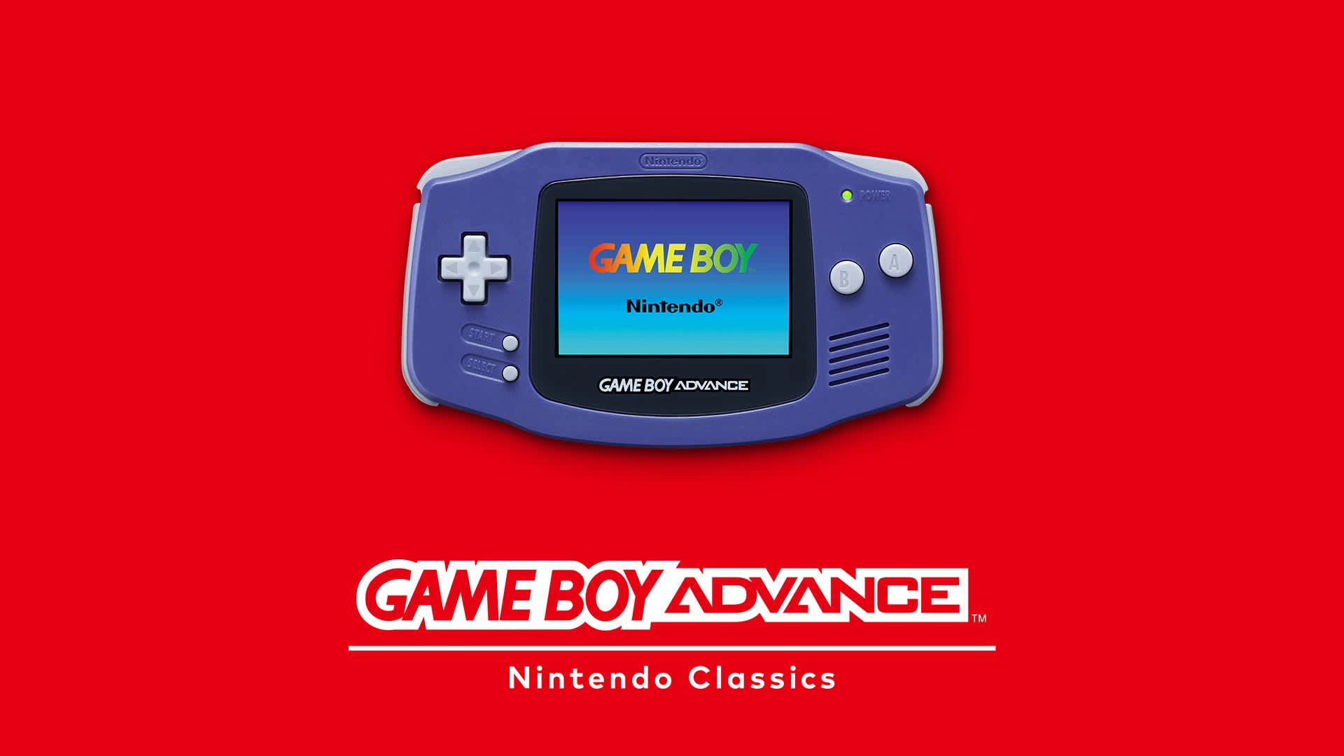 Game Boy Advance console on red background with Nintendo Classics branding displayed below