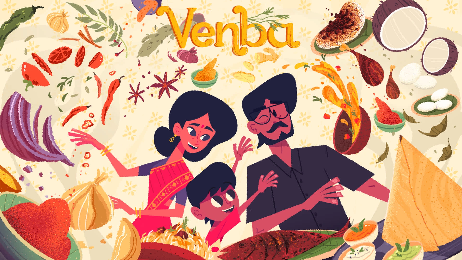 Delightful illustration of a family enjoying cooking together, featuring vibrant ingredients and the title