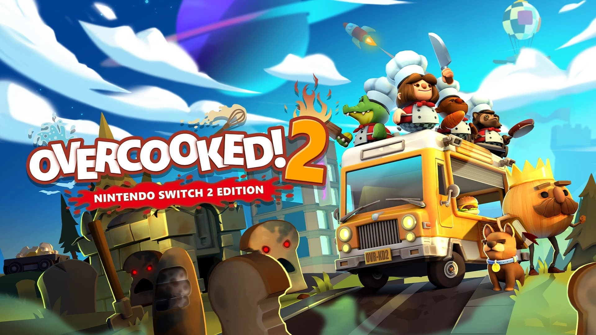 Overcooked! 2 Nintendo Switch 2 Edition featuring fun, chaotic cooking gameplay with colorful characters and humorous scenes.