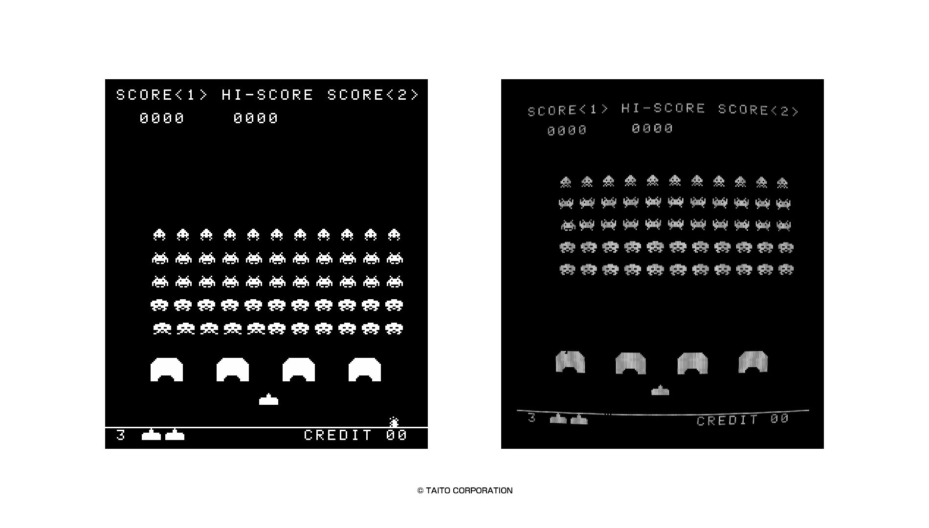 Classic Space Invaders game screen with pixelated alien rows and player-controlled cannon below