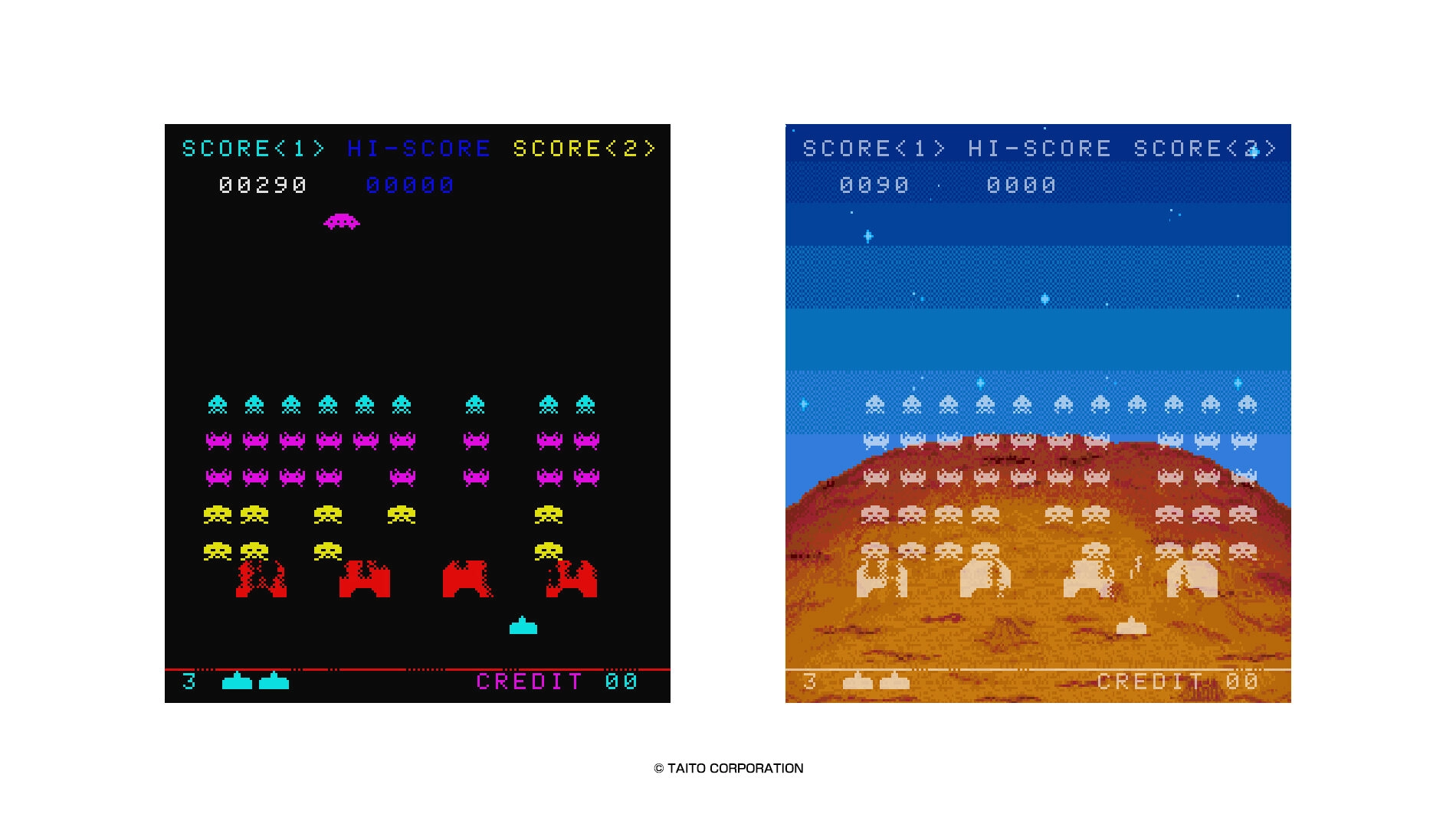 Classic Space Invaders gameplay screen showing pixelated alien invaders and player ship in action
