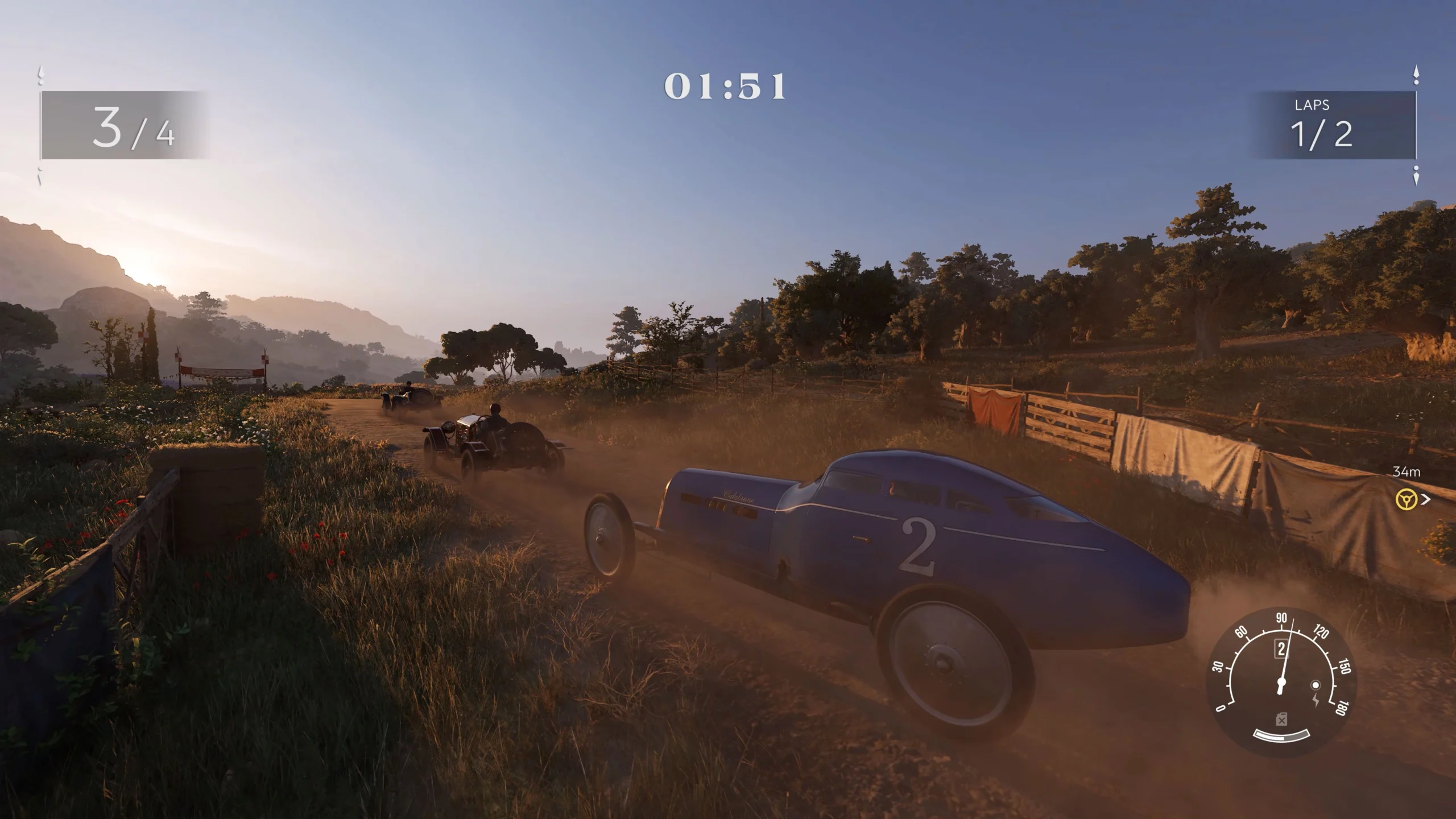 Vintage race cars speed through a dusty rural track at sunset, highlighting Mafia's Free Ride update