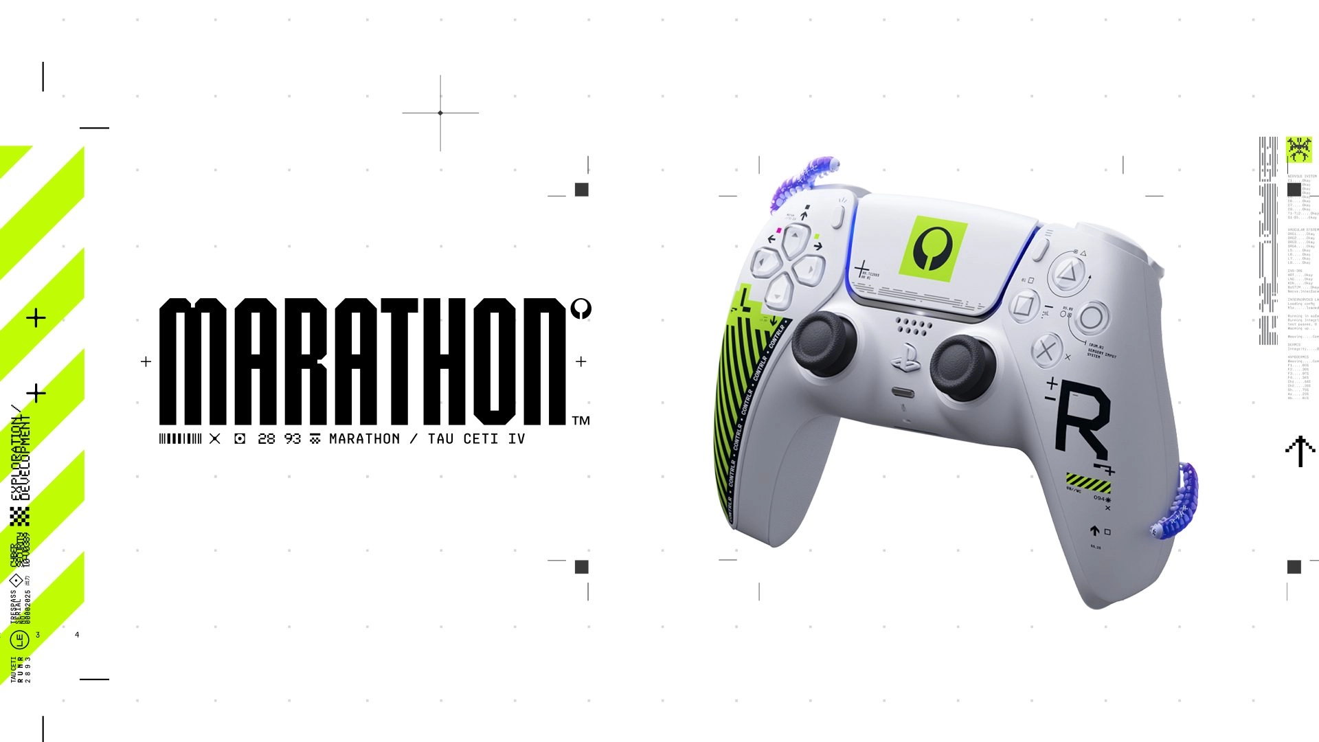 Limited Edition Marathon DualSense controller with futuristic design and game-themed graphics