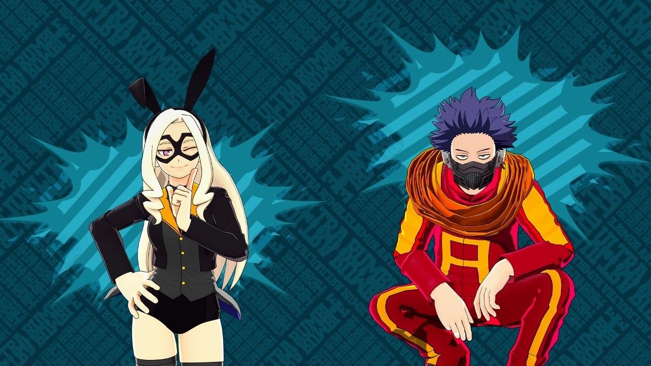 Two anime characters in dynamic poses against a patterned background, ready for battle in Season 15