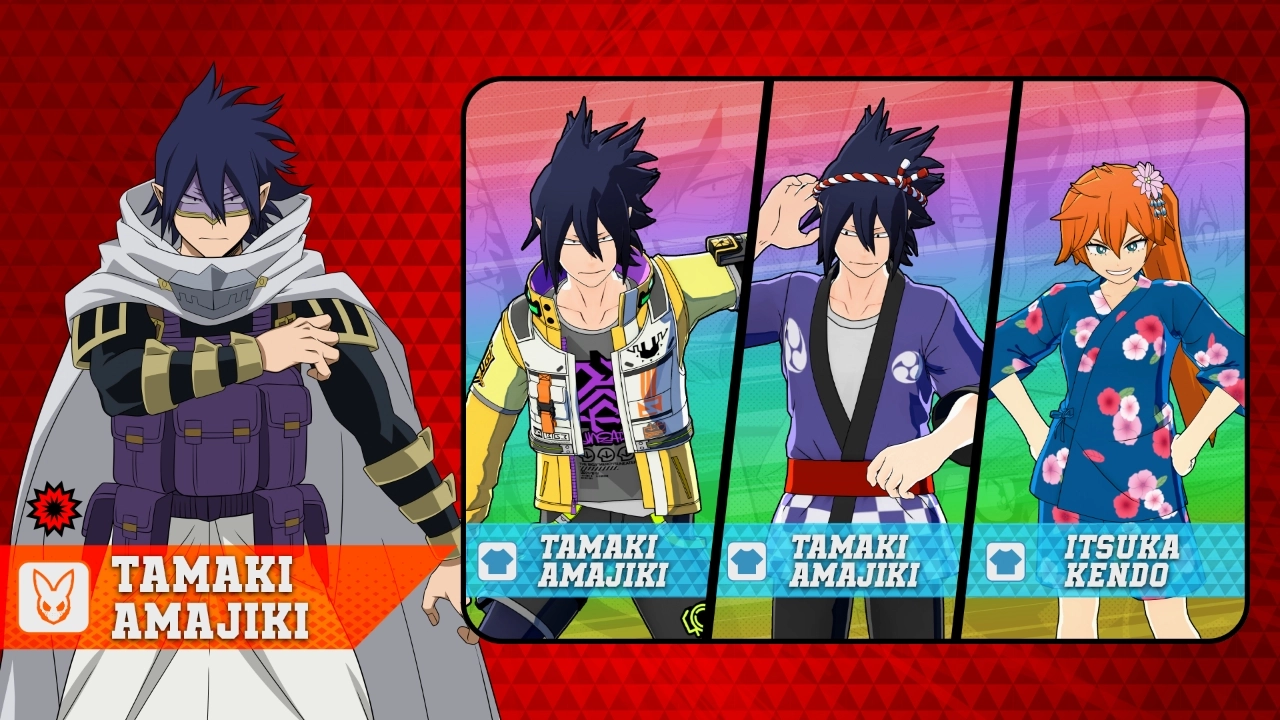 Fumikage Tokoyami and Dark Shadow in dynamic poses, showcasing new costumes for Season 15 update