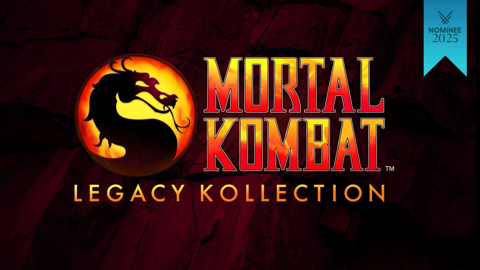 Mortal Kombat: Legacy Kollection logo on a dark background, featuring a dragon emblem and 2025 nominee badge