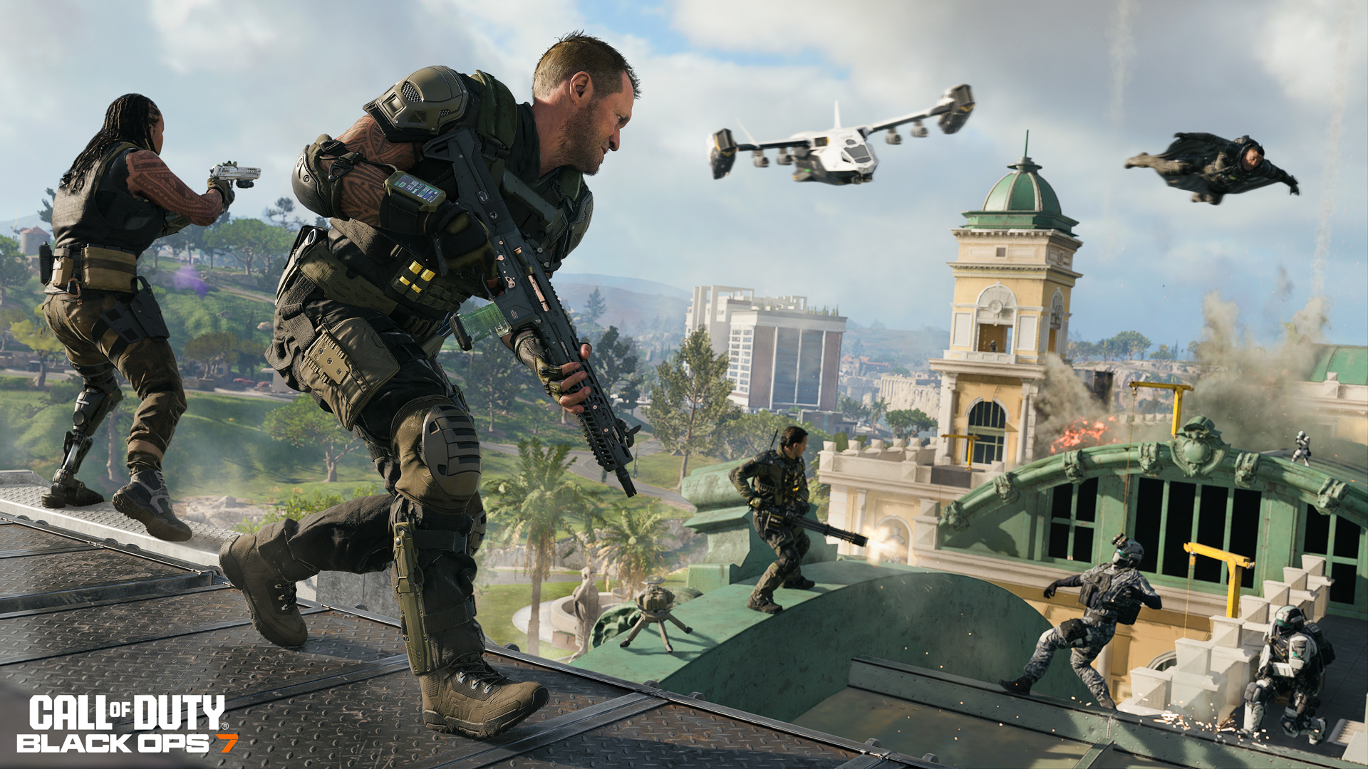 Action-packed scene from Call of Duty: Black Ops 7, showcasing intense gameplay and combat between players.