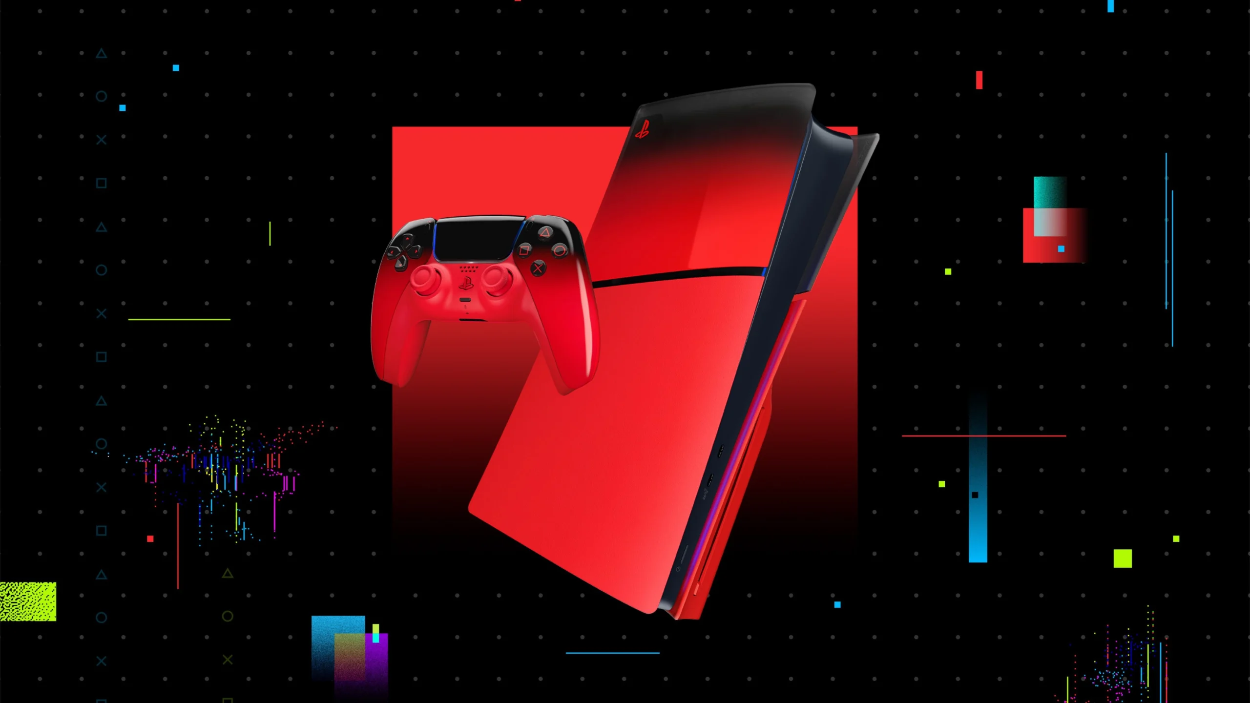 First look at the Hyperpop Collection: vibrant DualSense controllers and PS5 covers in bold red, showcasing modern gaming ...
