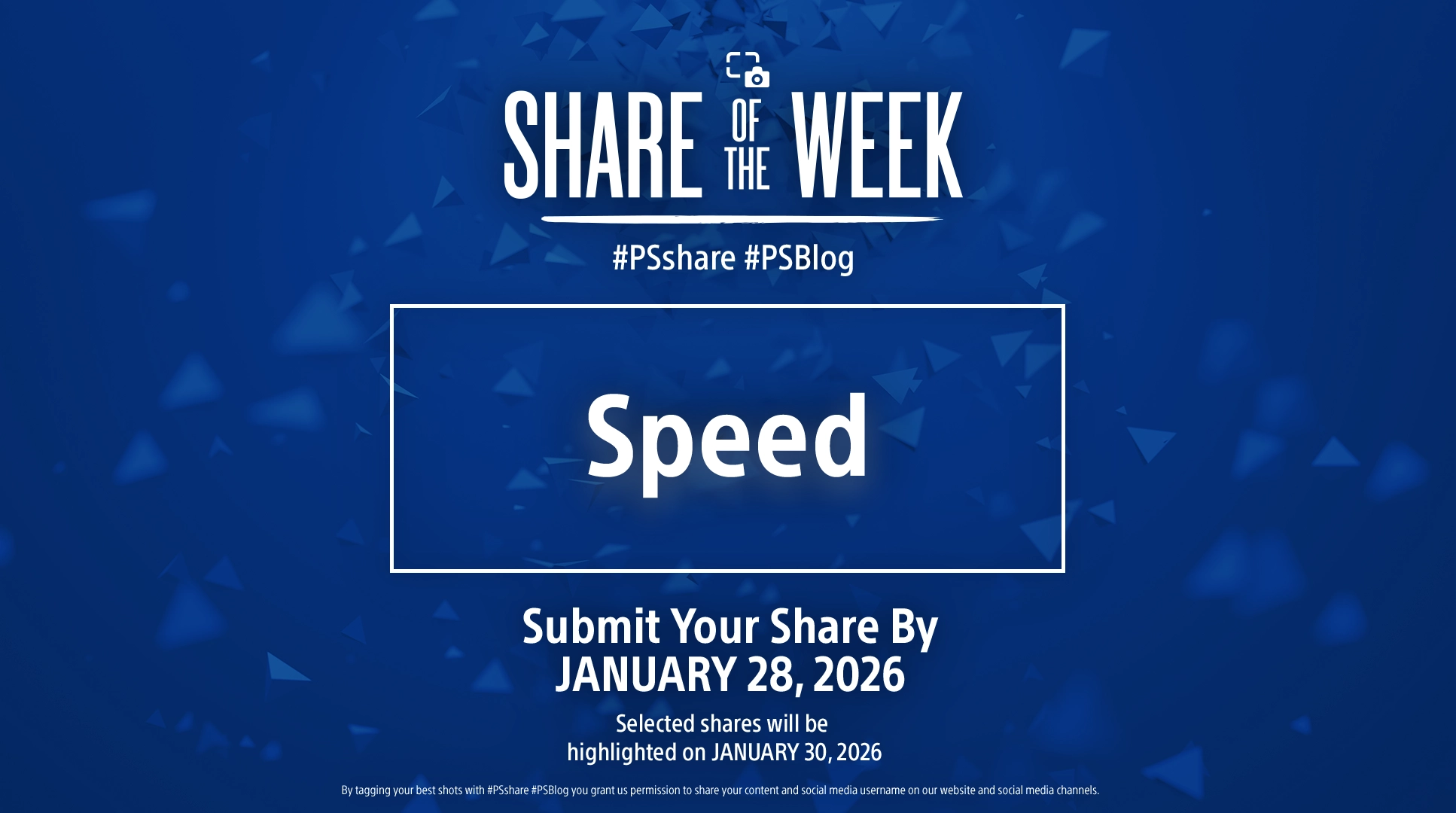 Share of the Week announcement with theme "Speed" for submissions by January 28, 2026