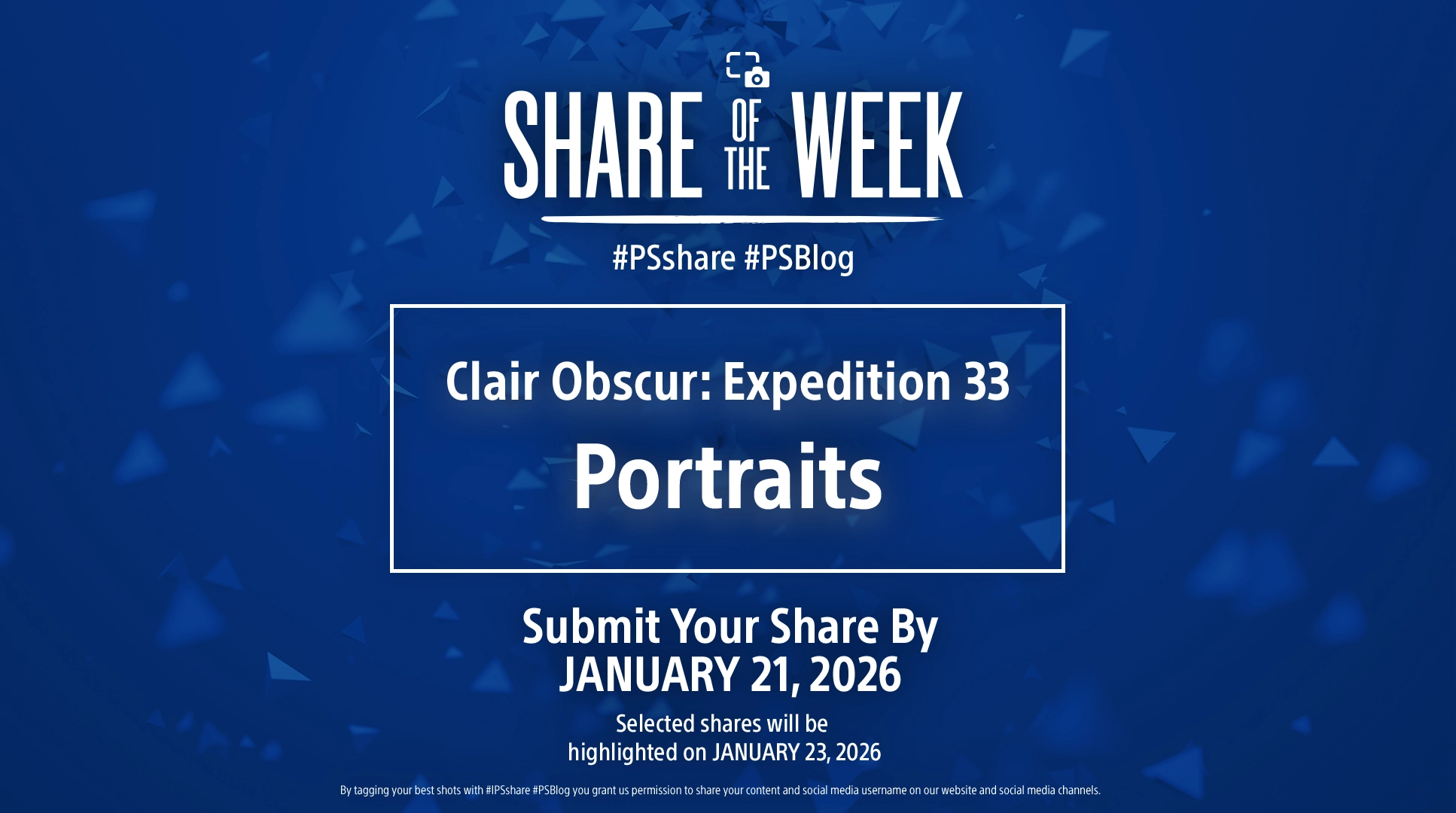 Clair Obscur: Expedition 33 theme announcement for #PSshare #PSBlog portrait submissions by January 21, 2026