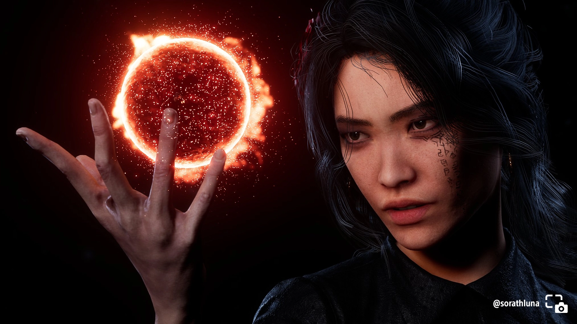 Lune wielding a glowing red elemental ring, ready to unleash a powerful attack in Clair Obscur: Expedition 33