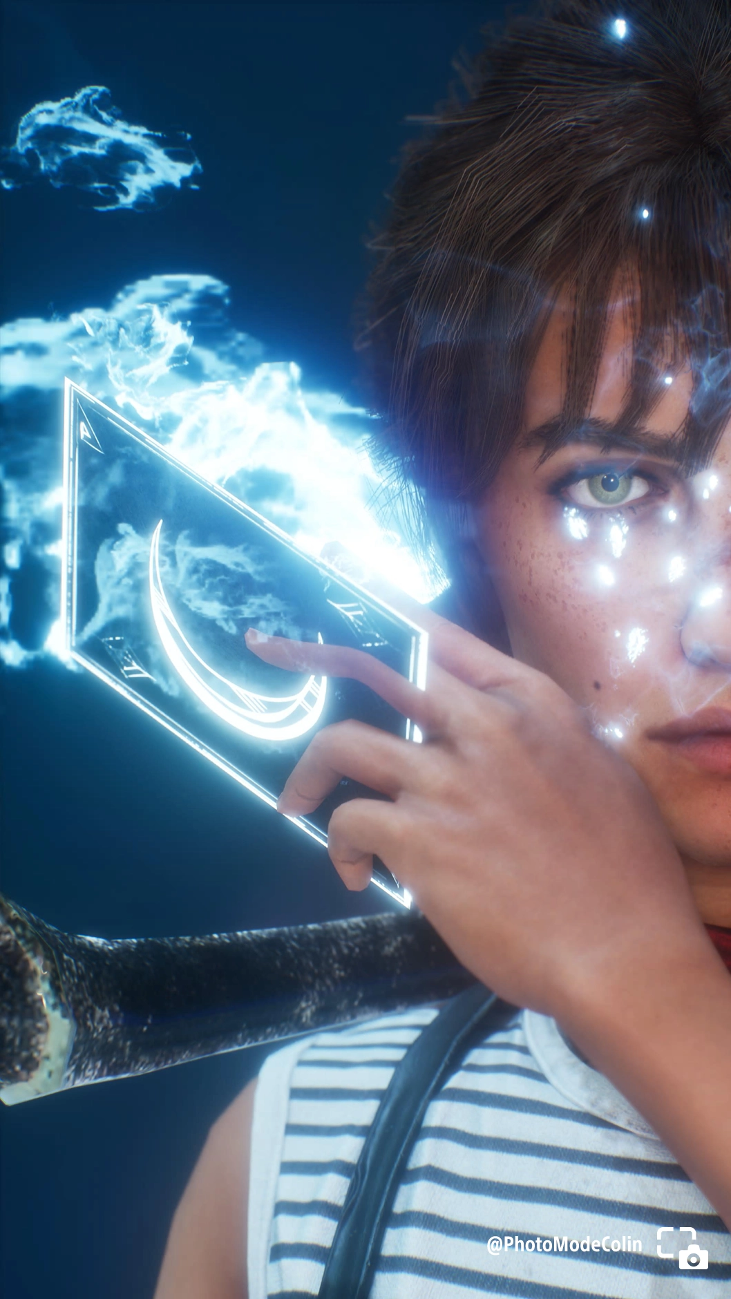 Sciel holds a glowing, moon-charged card, ready for combat in Clair Obscur: Expedition 33