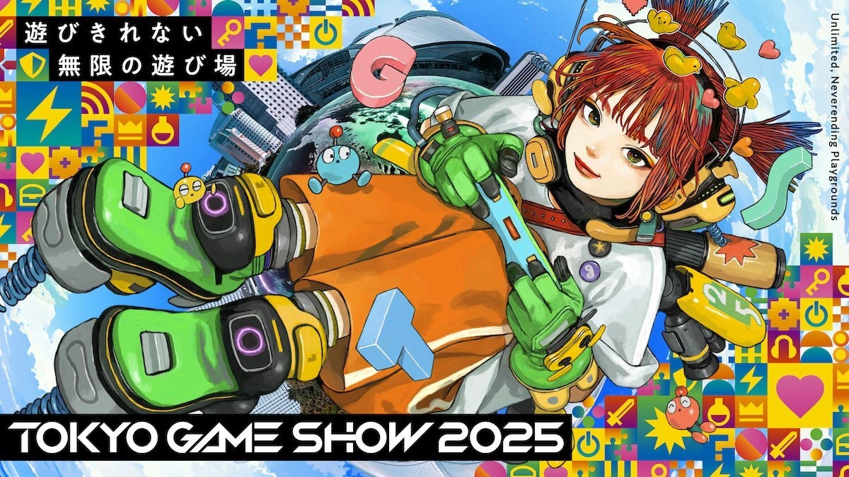 Colorful anime character with vibrant outfit and gadgets, promoting Tokyo Game Show 2025 event