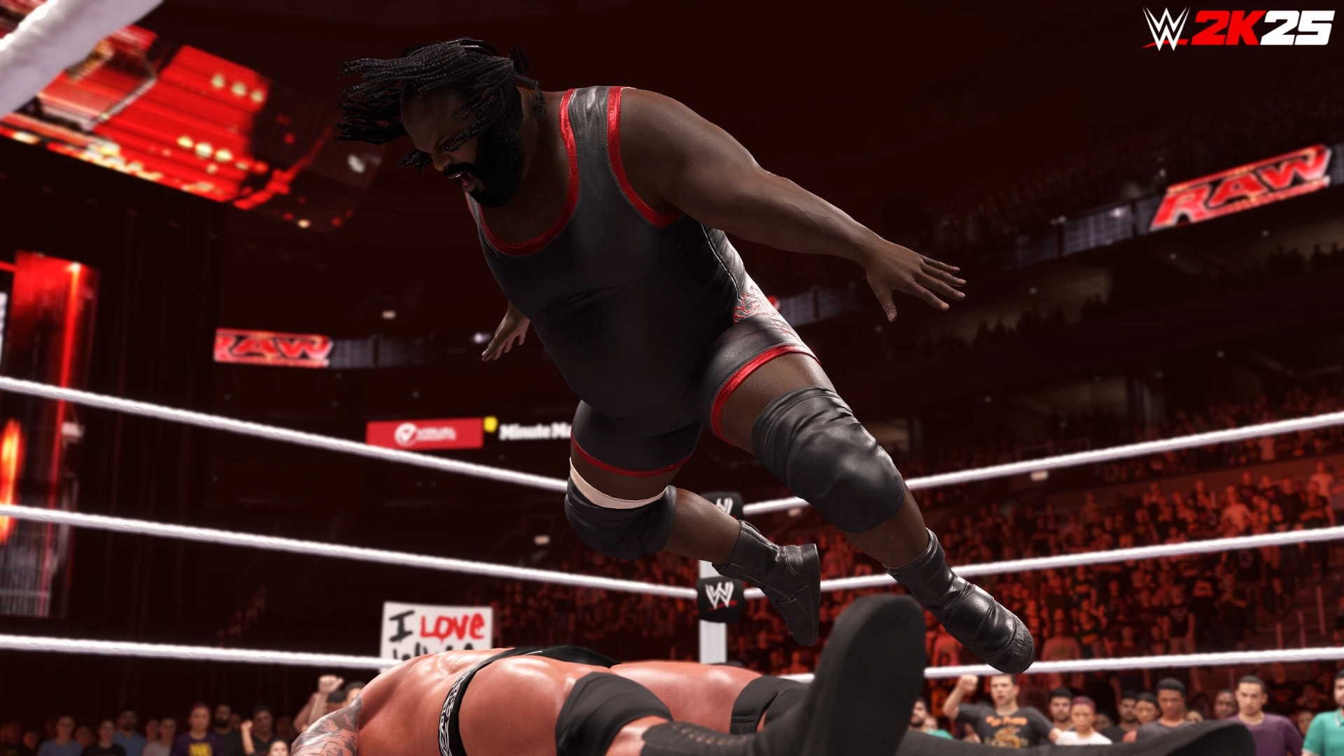 Mark Henry performing a powerful slam move in WWE 2K25 ring, showcasing Attitude Era intensity