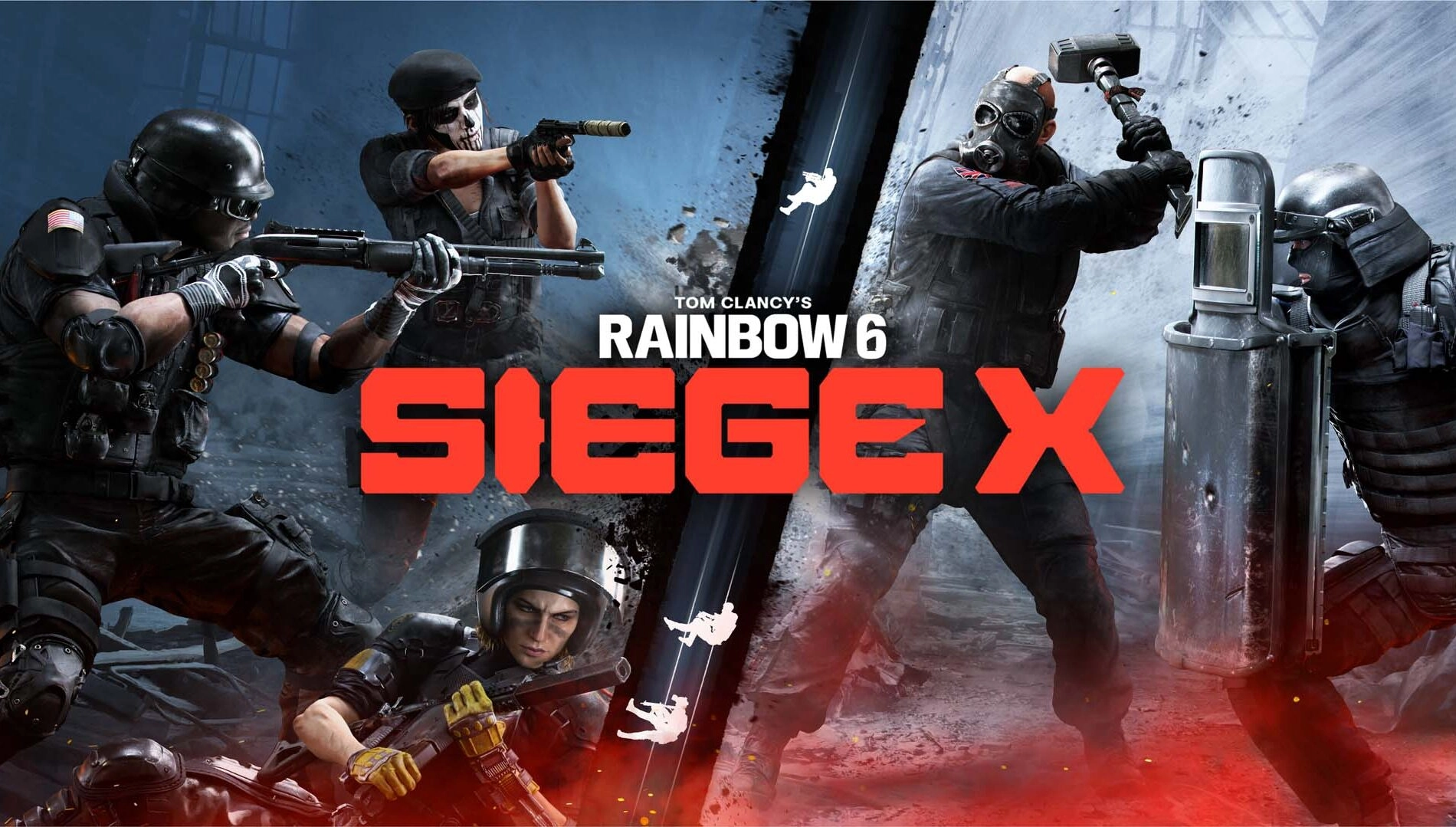 Operators from Rainbow Six Siege in action, showcasing tactical combat and teamwork in a dynamic setting