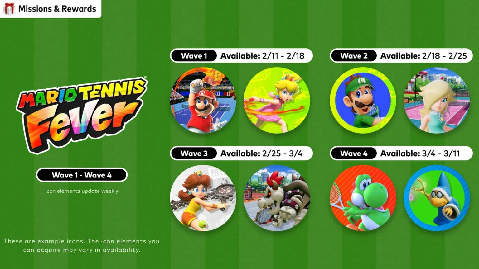 Limited-Time Mario Tennis Fever Icons Dated Across Four Waves