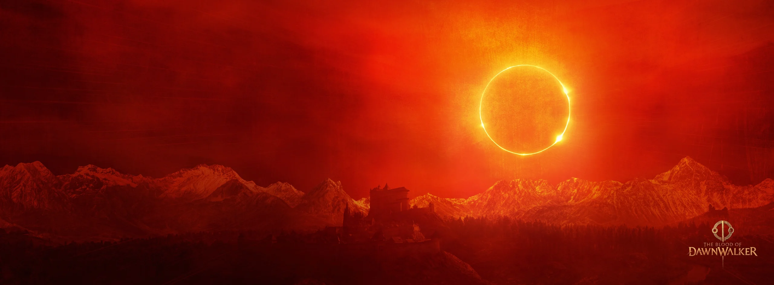 Eclipse over Carpathian Mountains with Svartrau Castle, setting for The Blood of Dawnwalker key art