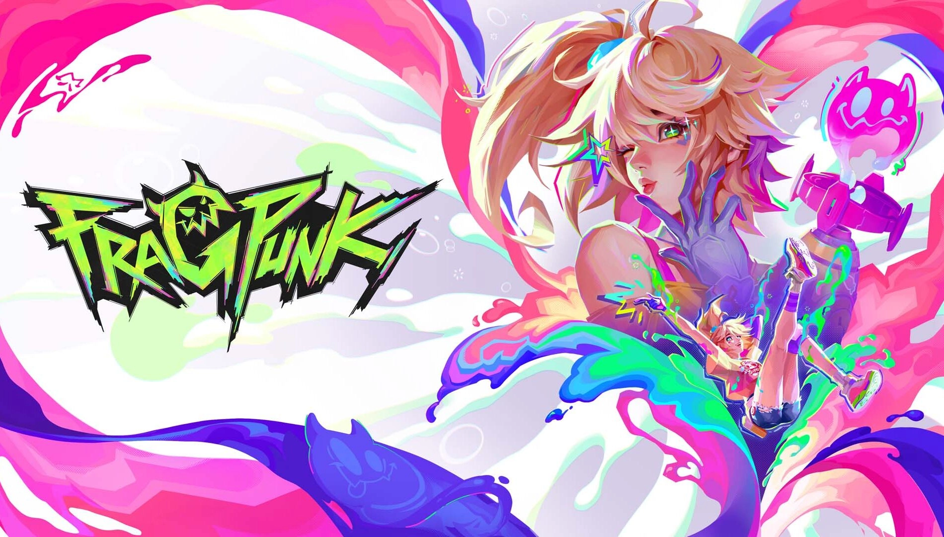 Wildstyle, a graffiti artist Lancer, surrounded by vibrant spray paint effects in FragPunk's Season 4 artwork