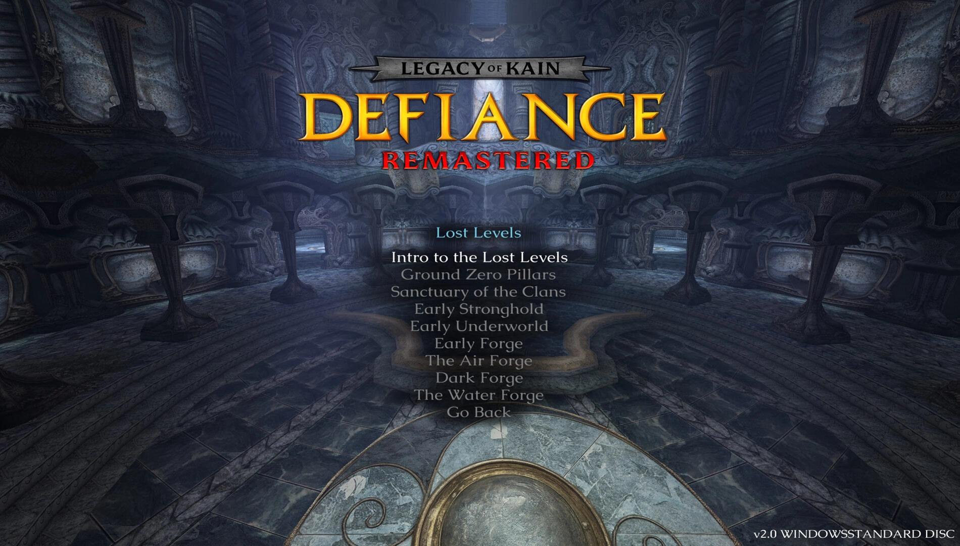 Legacy of Kain: Defiance Remastered menu screen showing lost levels and restored content options
