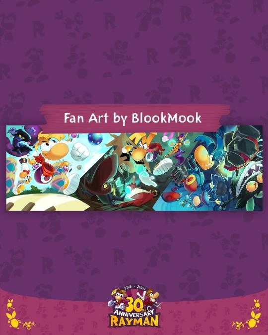 Colorful fan art showcasing Rayman characters in dynamic action poses, celebrating 30 years of Rayman