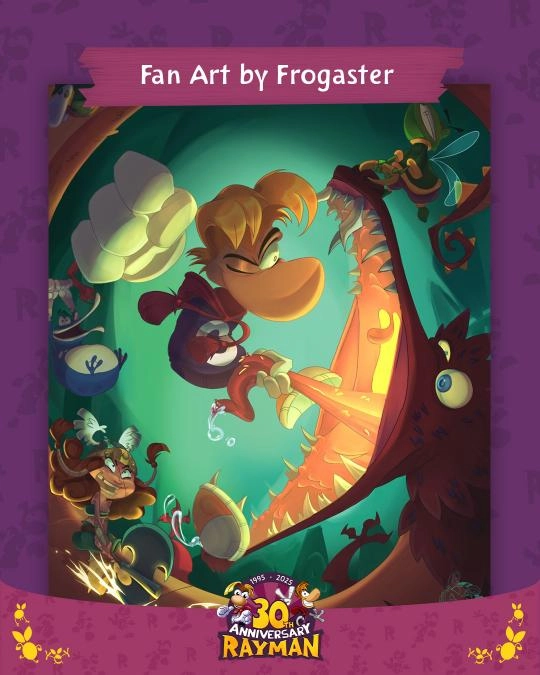 Rayman battles a dragon in vibrant fan art celebrating 30 years of iconic adventures and community creativity