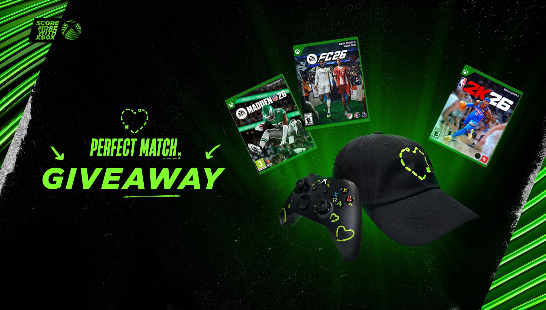 Xbox sports collection giveaway featuring custom controller, exclusive cap, and top sports game titles